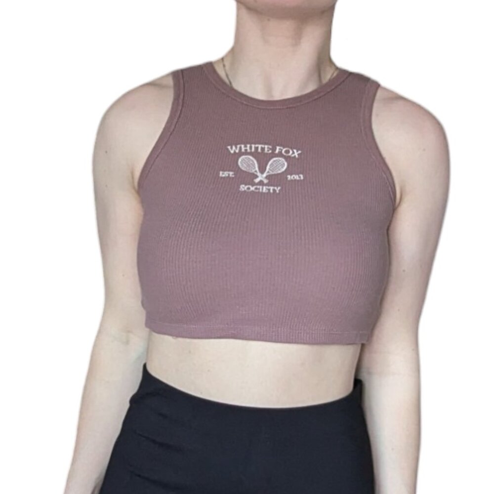 White Fox Boutique Brown Waffle Cropped Tank Top Women Size Small